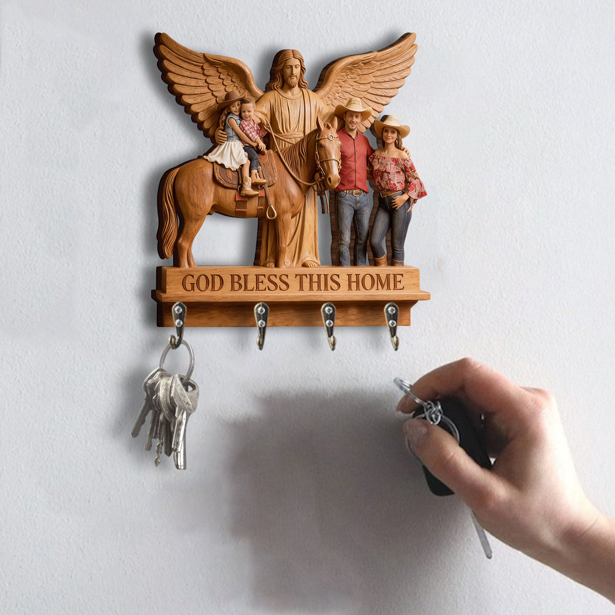 Custom From Any Photo God Bless This Home - Personalized Christian Custom Shaped Hanging Rack