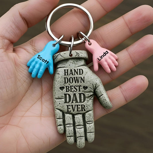 Hand Down Best Dad Ever - Personalized Father Keychain with Charms