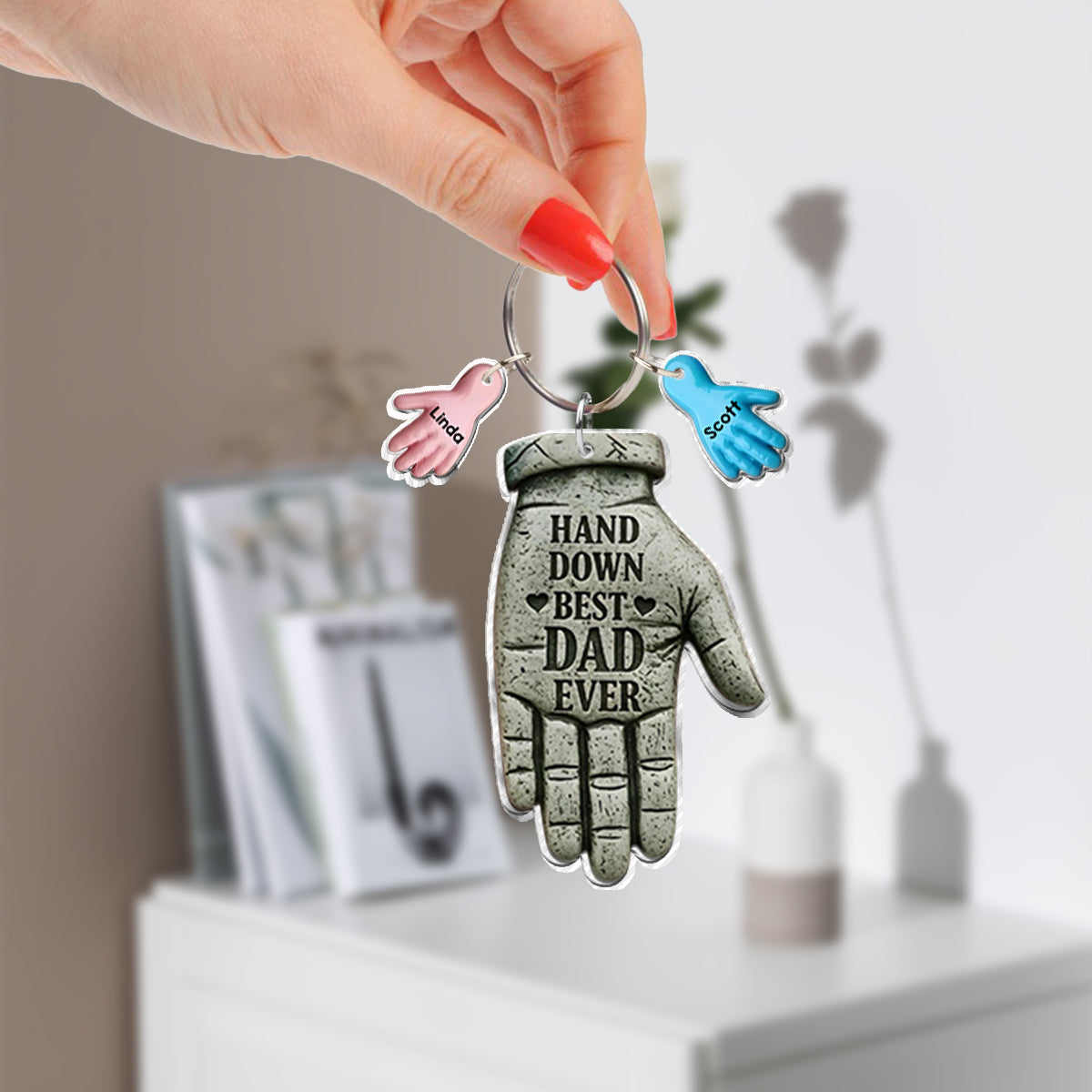 Hand Down Best Dad Ever - Personalized Father Keychain with Charms