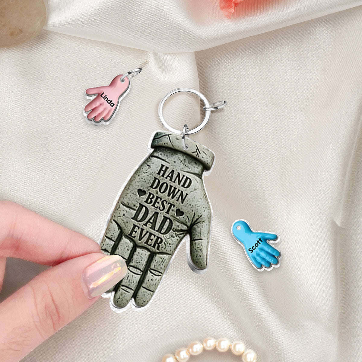 Hand Down Best Dad Ever - Personalized Father Keychain with Charms