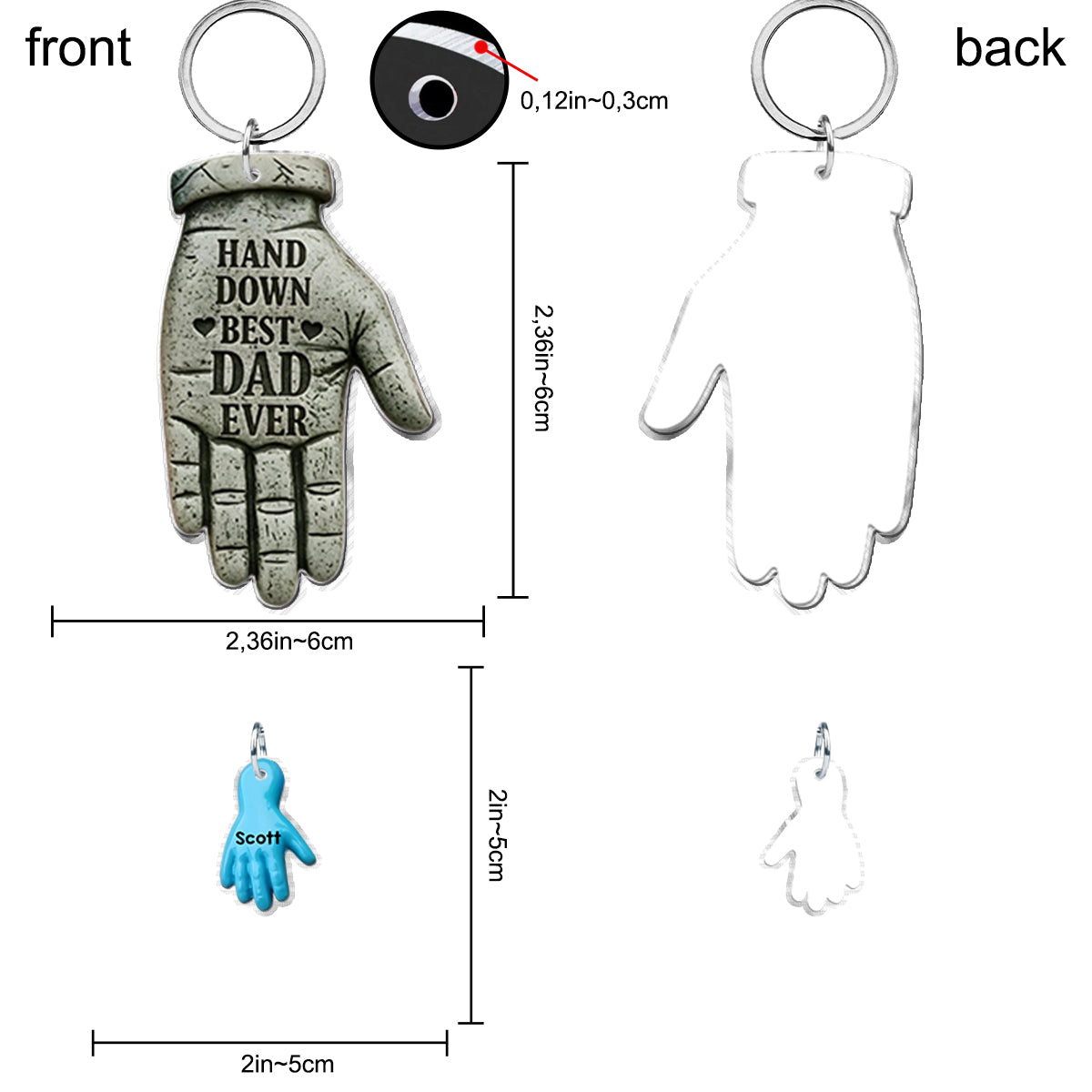 Hand Down Best Dad Ever - Personalized Father Keychain with Charms