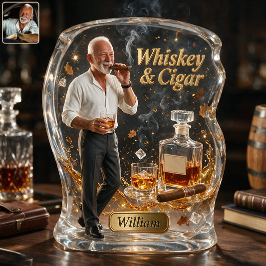 Any Photo, Whiskey & Cigar - Personalized Whisky Custom Shaped Acrylic Plaque