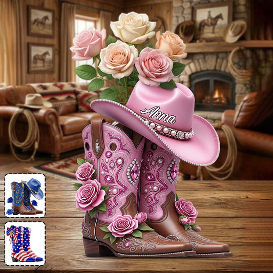 Cowgirl Boots - Personalized Cowgirl Custom Shape Acrylic Flower Vase