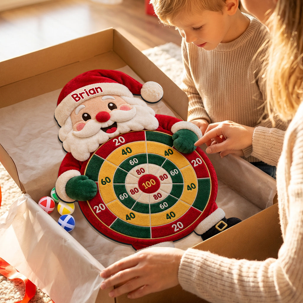 Ready, Aim, Giggle! - Personalized Christmas Sticky Ball Dart Board Set