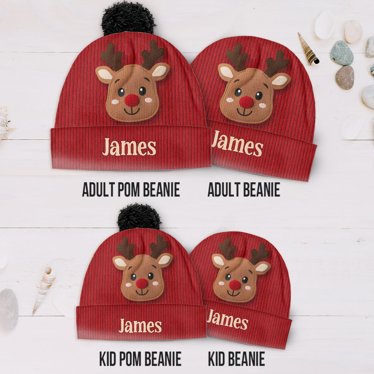 Cute Reindeer - Personalized Kid Knitted Beanie Hat and Scarf Set