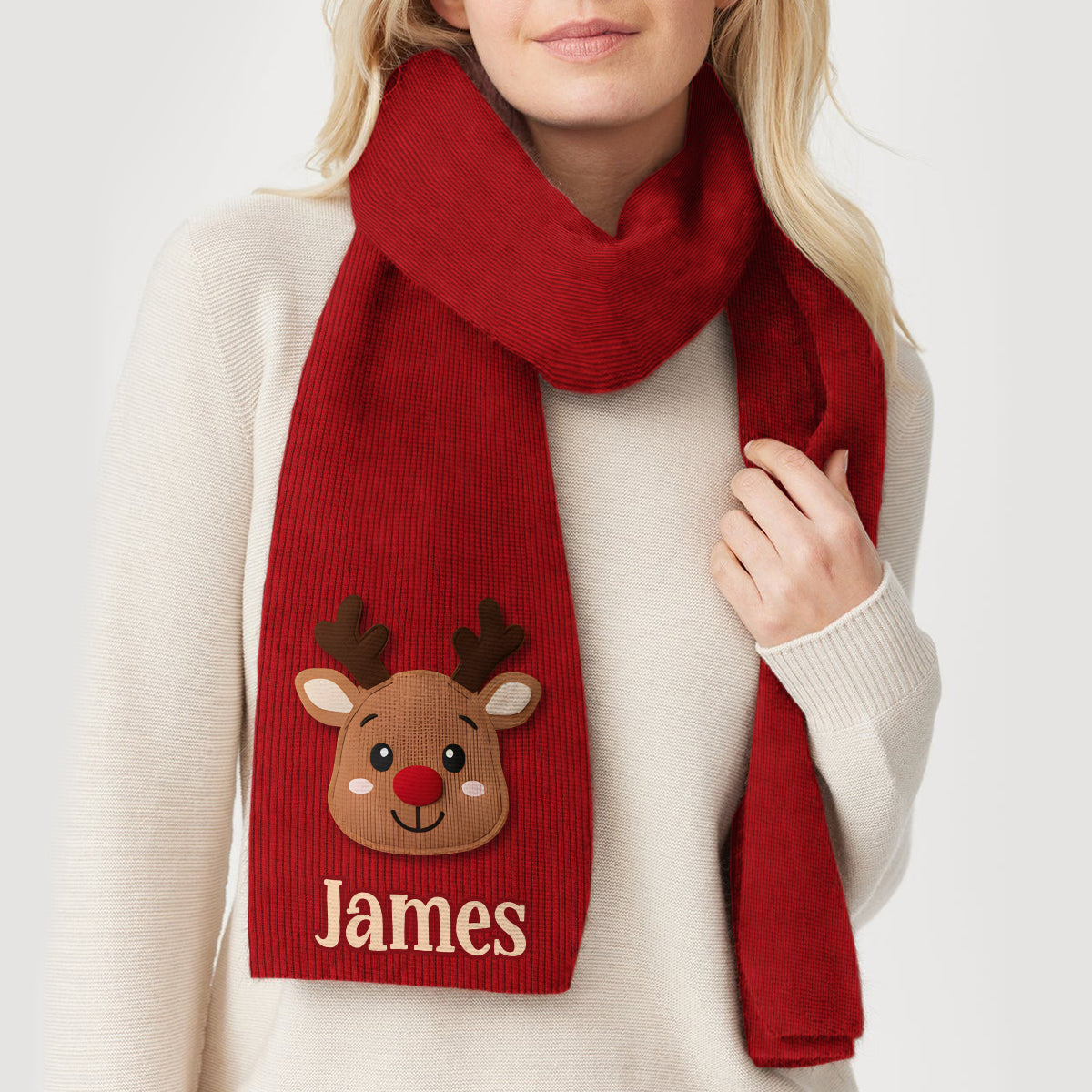 Cute Reindeer - Personalized Kid Knitted Beanie Hat and Scarf Set