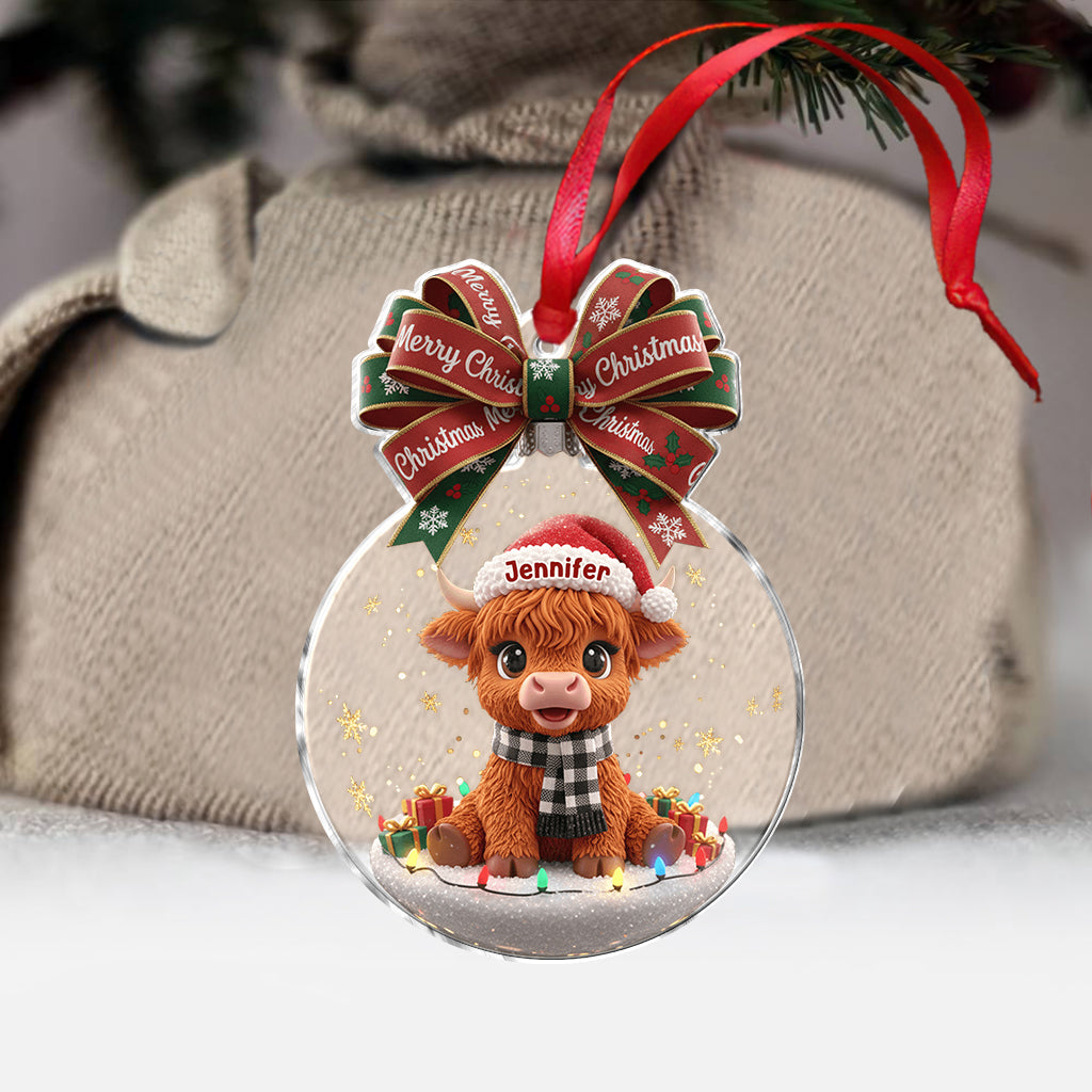 Merry Christmas - Personalized Highland Cow Ornament