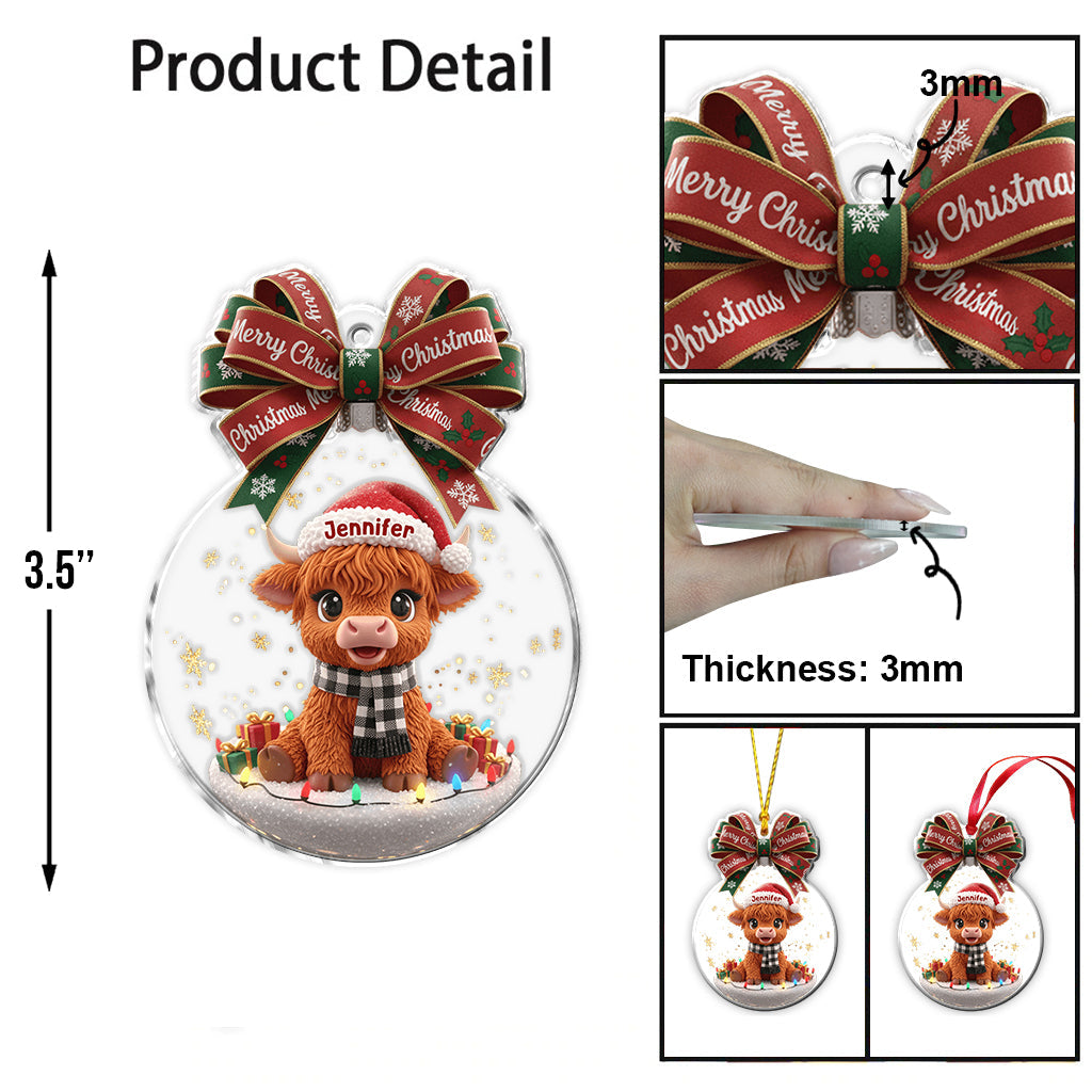Merry Christmas - Personalized Highland Cow Ornament