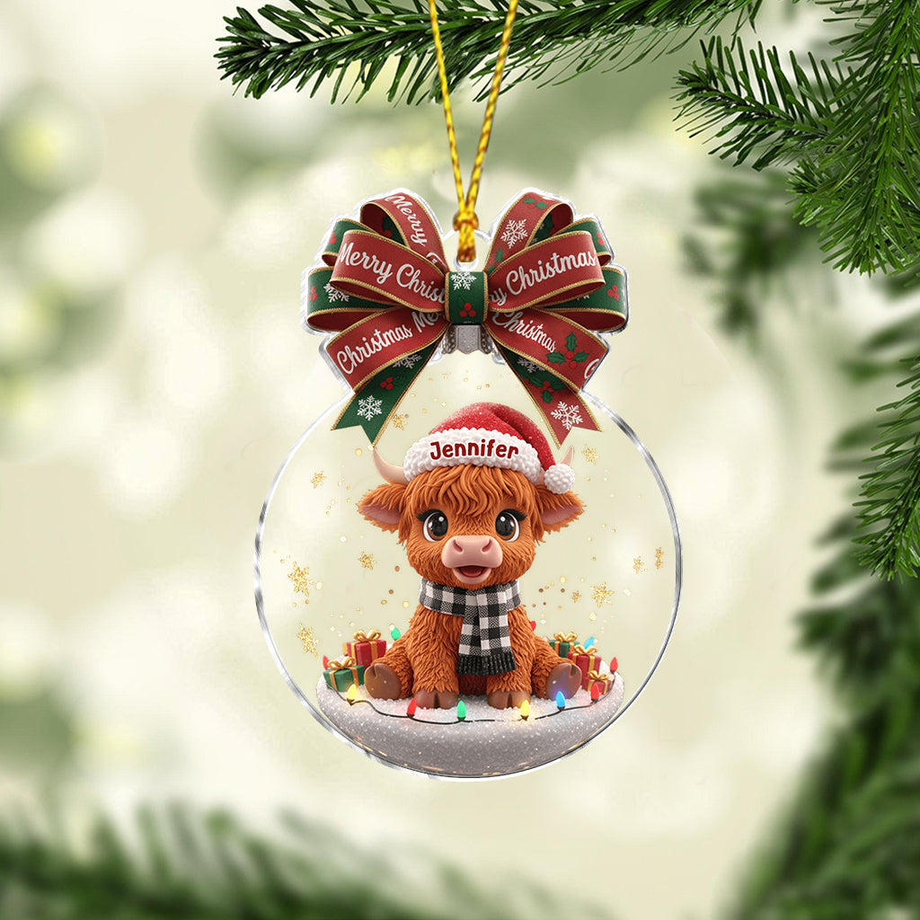 Merry Christmas - Personalized Highland Cow Ornament