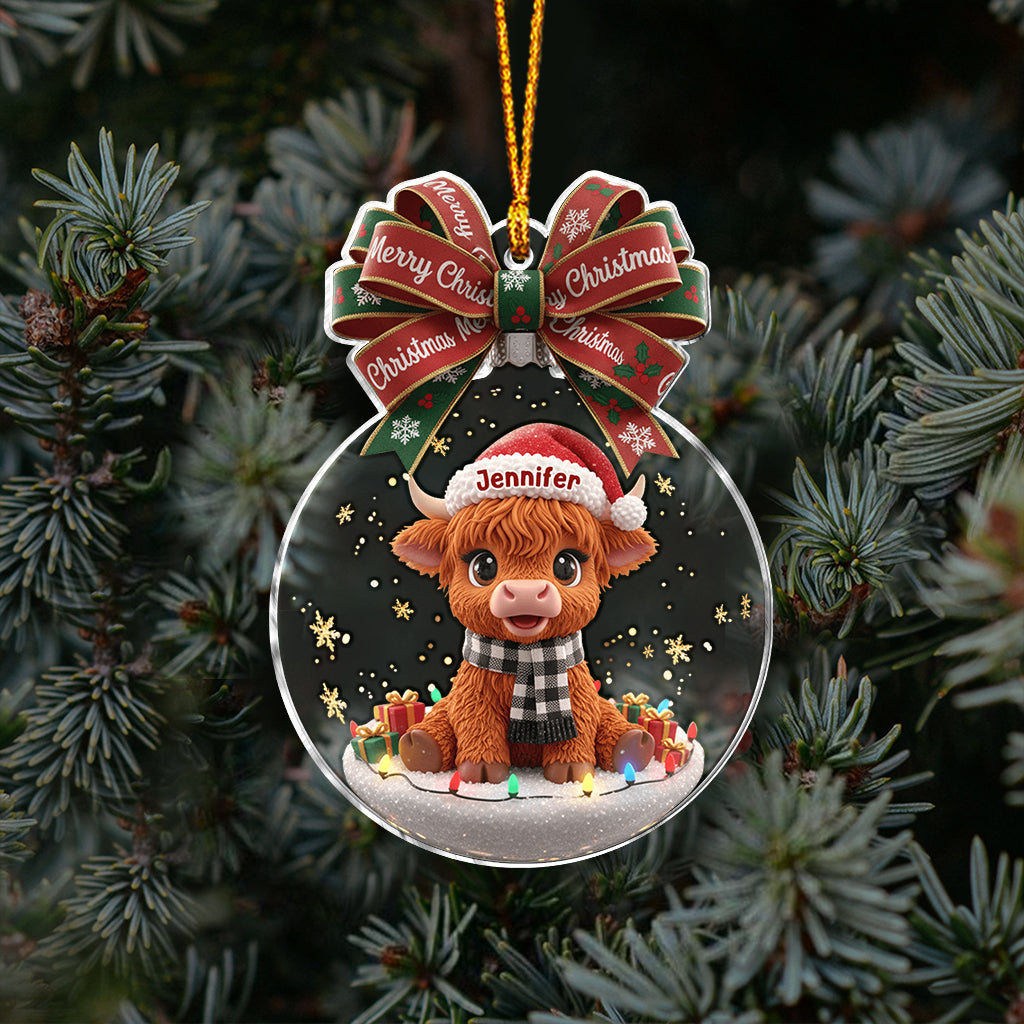 Merry Christmas - Personalized Highland Cow Ornament