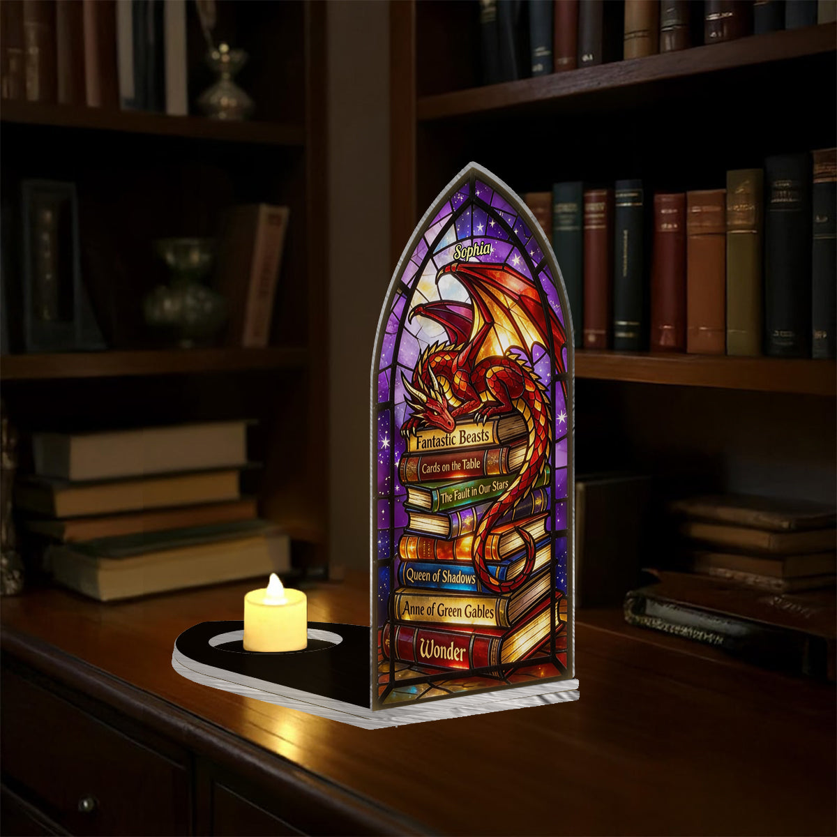 Fantasy Dragon - Personalized Book Candle Holder Sign