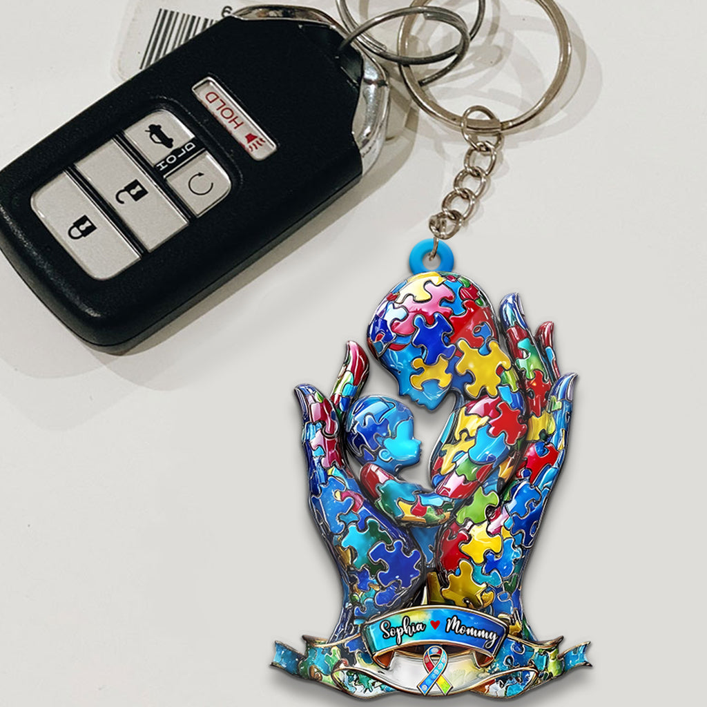 Mom And Kid - Personalized Autism Awareness Keychain