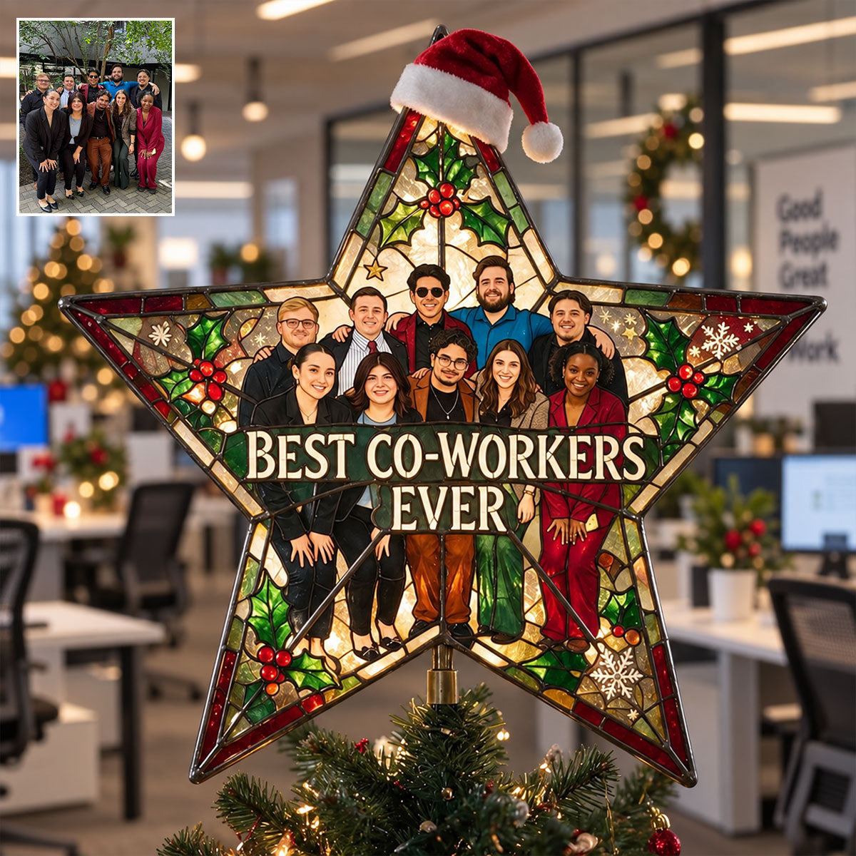 Office Christmas Tree Decoration Star - Personalized Colleague LED Light Tree Topper