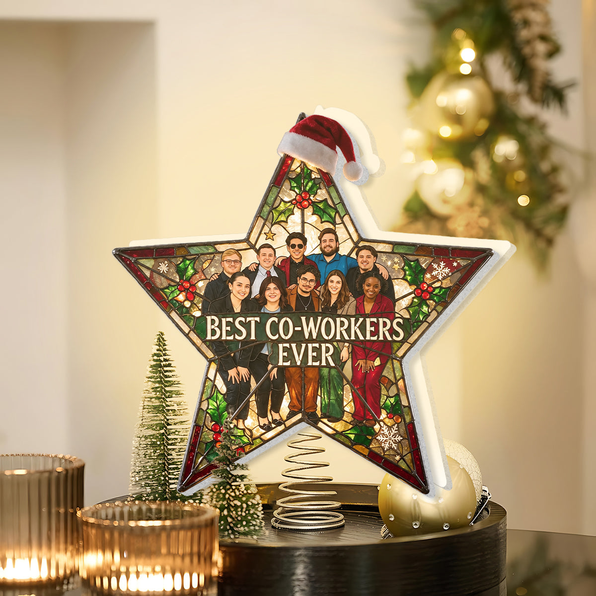Office Christmas Tree Decoration Star - Personalized Colleague LED Light Tree Topper