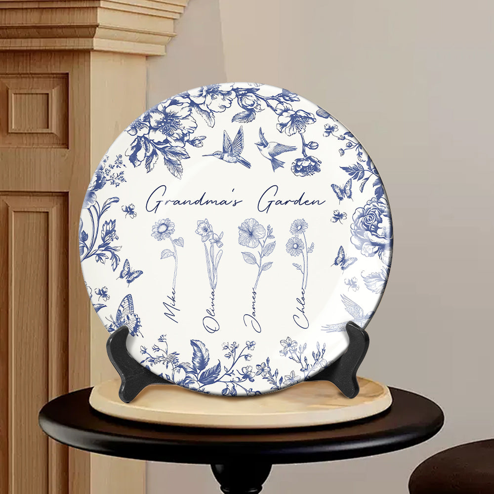 Grandma's Garden Gift For Grandma, Mom,... - Personalized Grandma Ceramic Round Plate