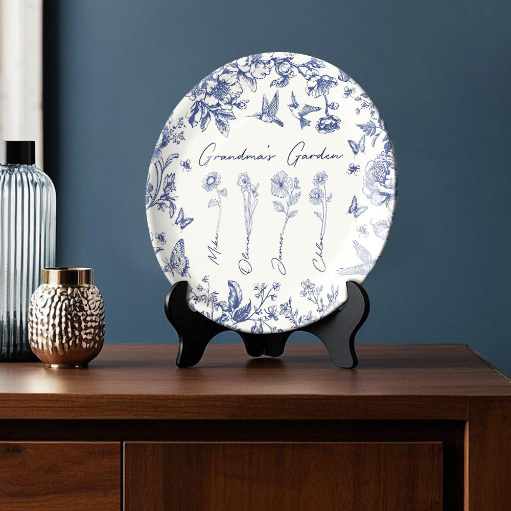 Grandma's Garden Gift For Grandma, Mom,... - Personalized Grandma Ceramic Round Plate