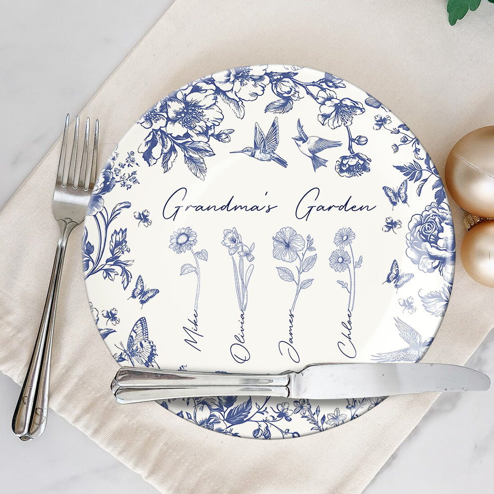 Grandma's Garden Gift For Grandma, Mom,... - Personalized Grandma Ceramic Round Plate