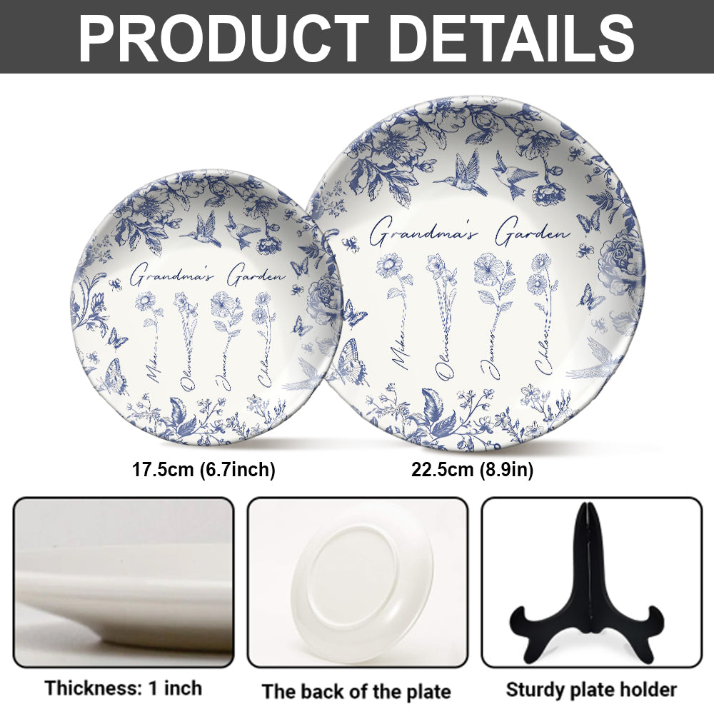 Grandma's Garden Gift For Grandma, Mom,... - Personalized Grandma Ceramic Round Plate