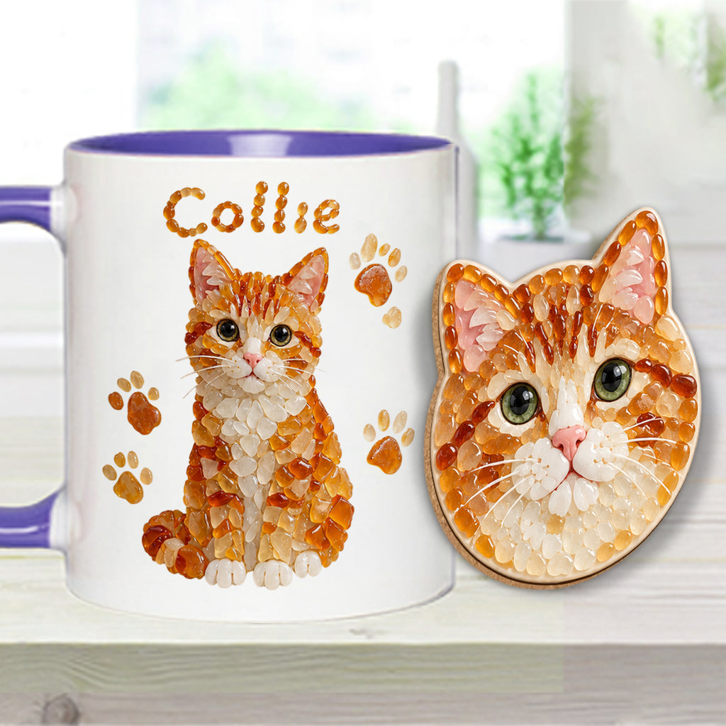 Any Pet Photo To Seaglass Art - Personalized Cat Accent Mug & Shaped Coaster