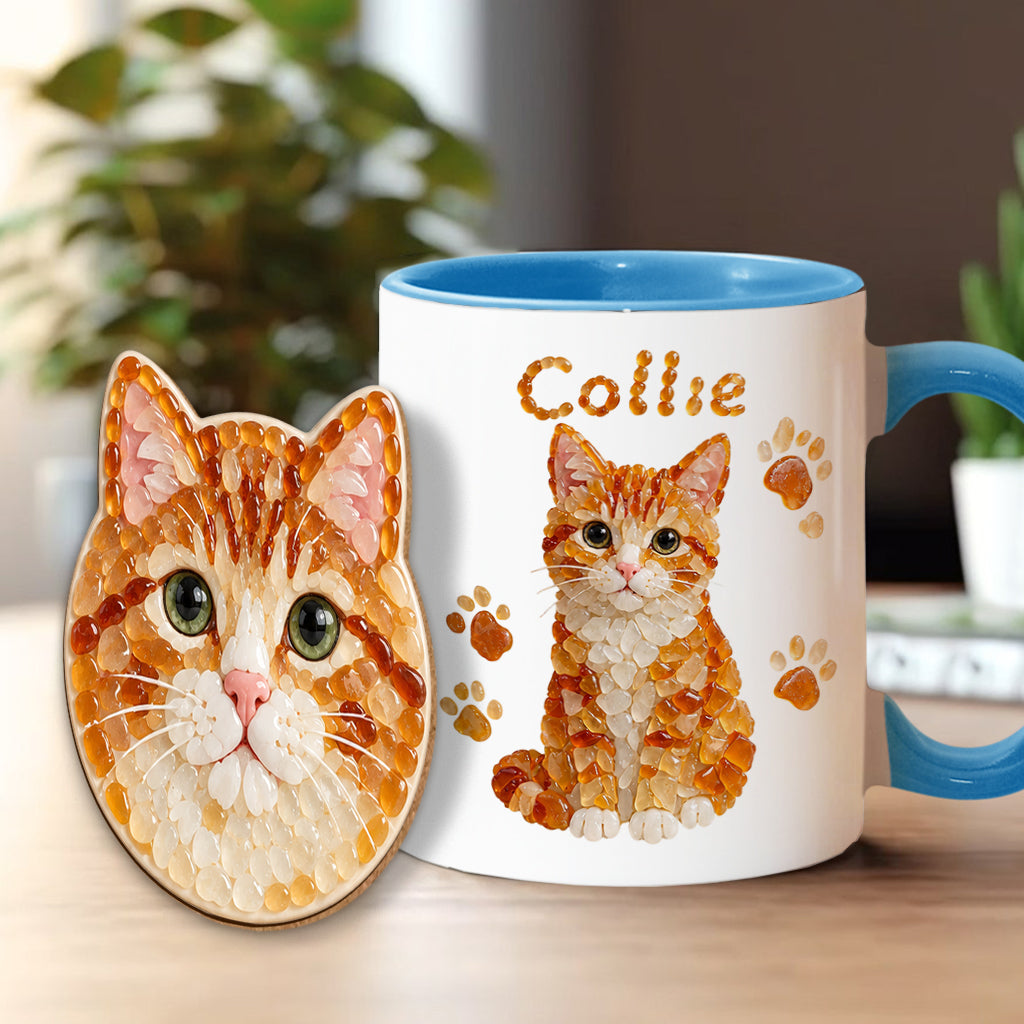 Any Pet Photo To Seaglass Art - Personalized Cat Accent Mug & Shaped Coaster