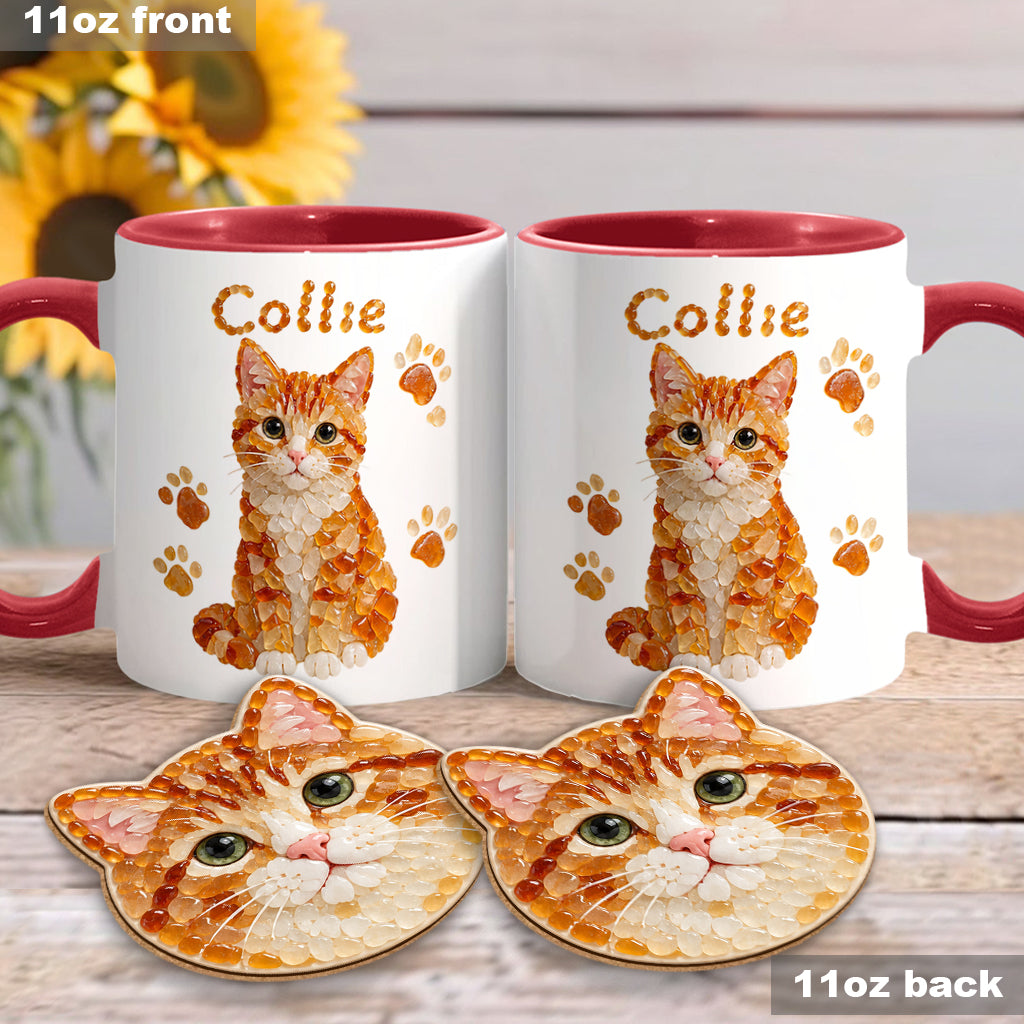 Any Pet Photo To Seaglass Art - Personalized Cat Accent Mug & Shaped Coaster