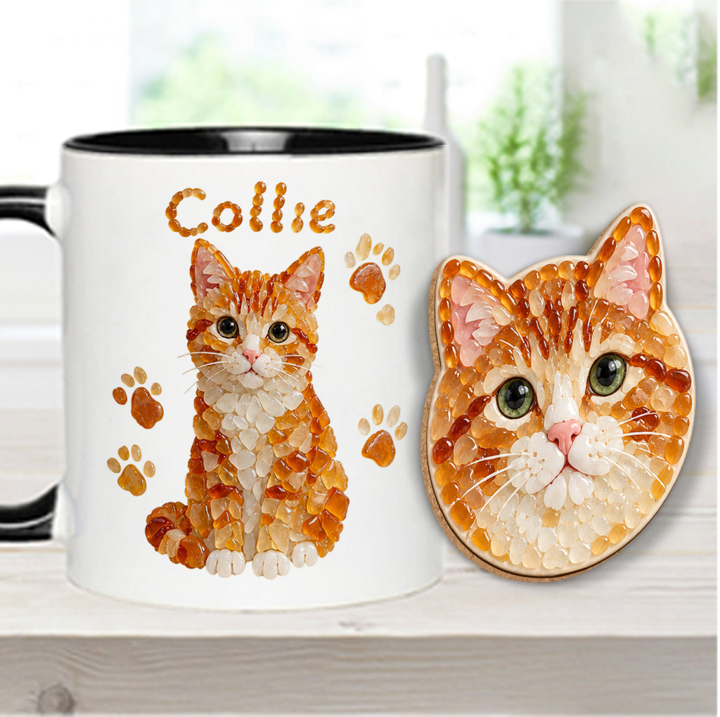 Any Pet Photo To Seaglass Art - Personalized Cat Accent Mug & Shaped Coaster