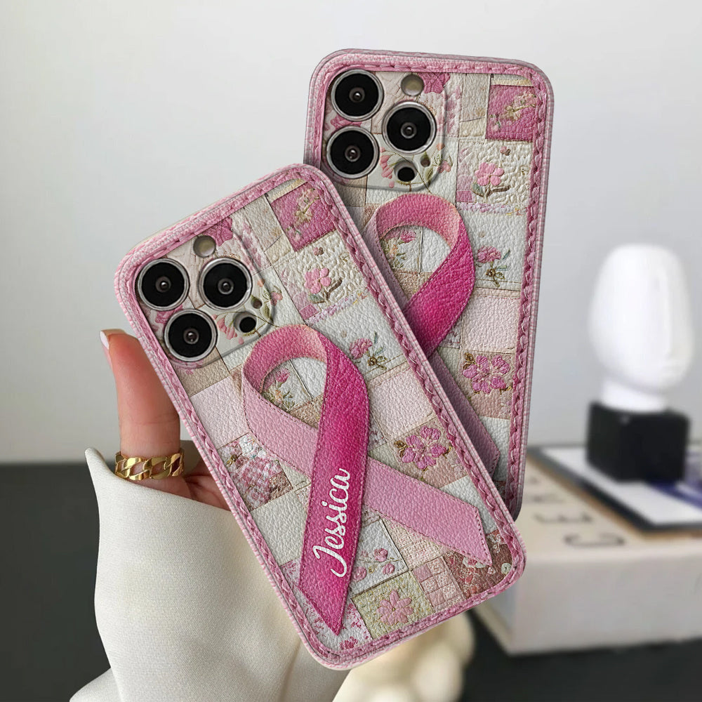Breast Cancer Awareness - Personalized Breast Cancer Awareness Leather Phone Case