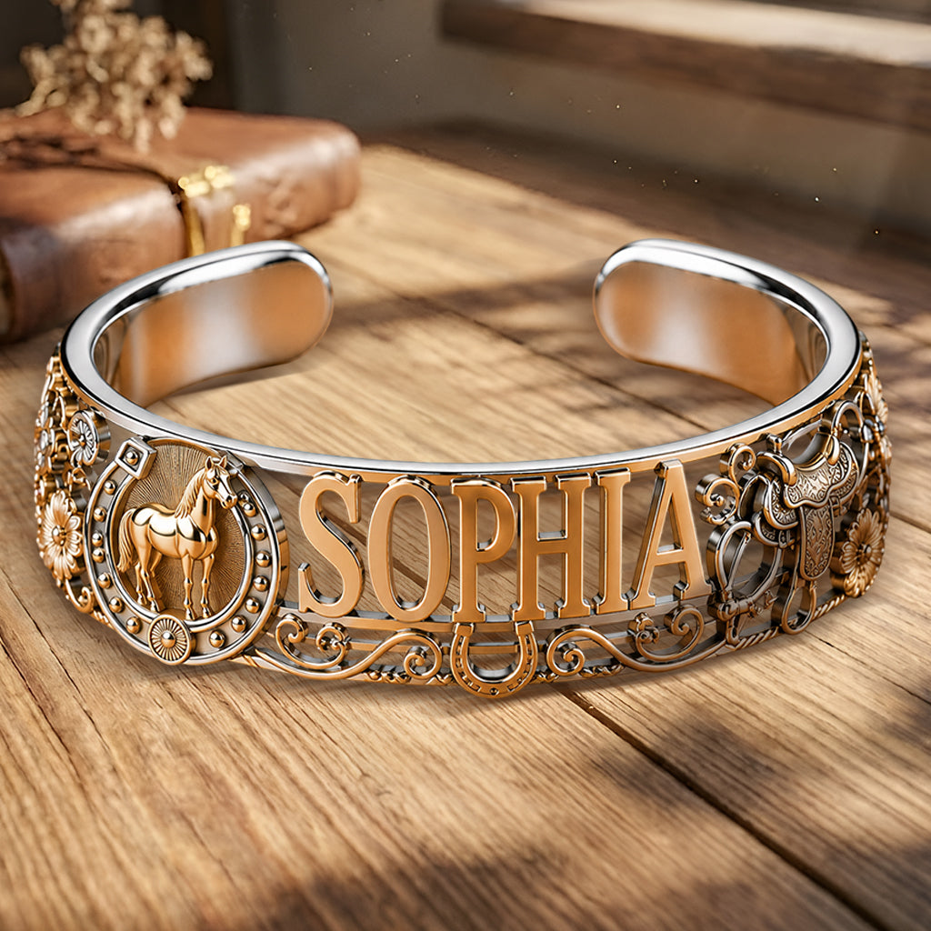 Just A Girl Who Loves Horses - Personalized Horse Shaped Cuff Bracelet