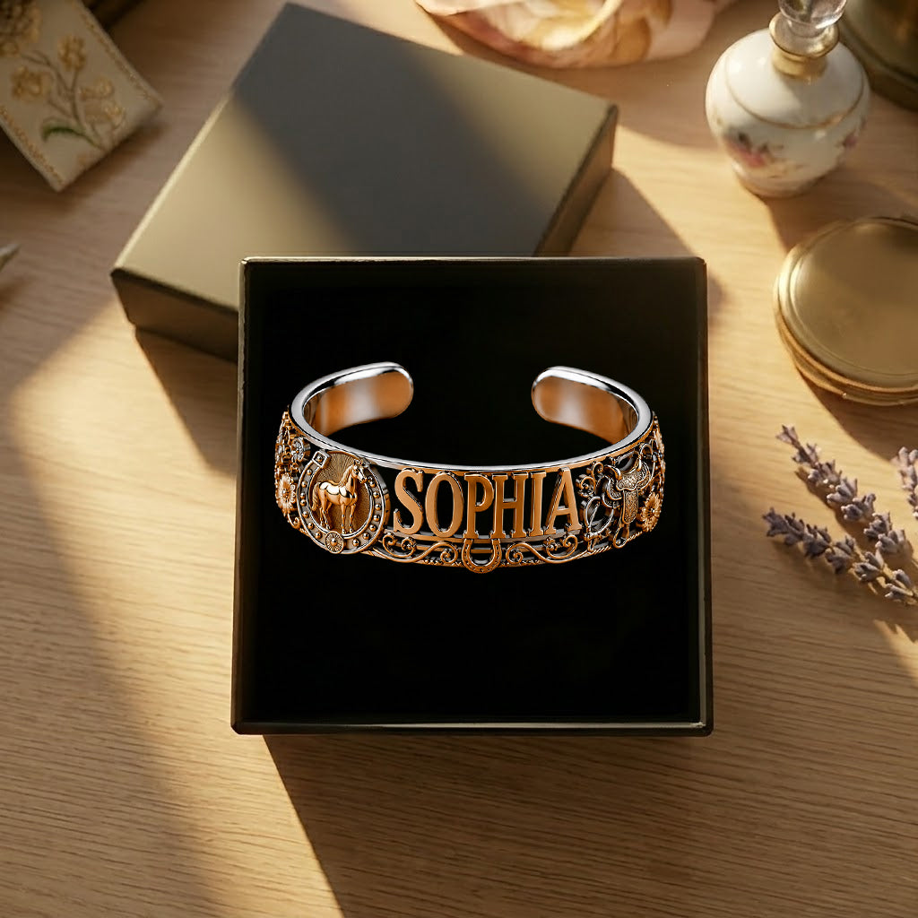Just A Girl Who Loves Horses - Personalized Horse Shaped Cuff Bracelet