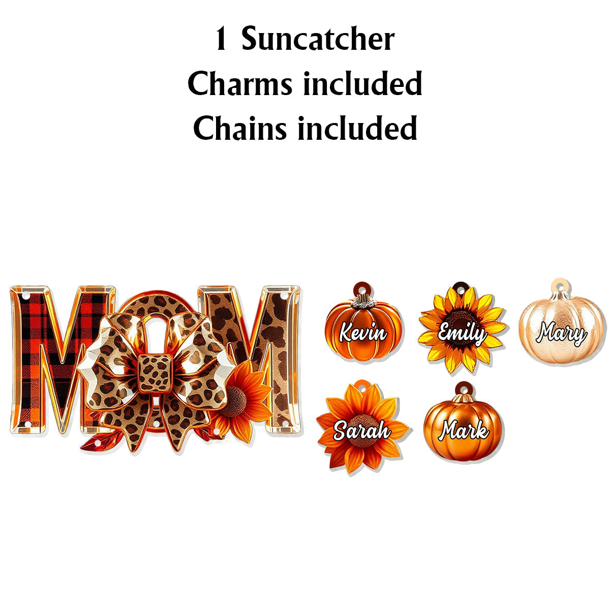 Fall Mama - Personalized Autumn Window Hanging Suncatcher With Custom Charms