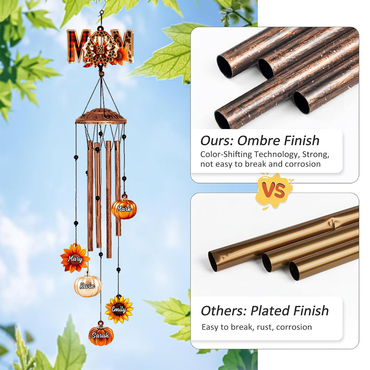 Fall Mama - Personalized Autumn Wind Chime With Charms