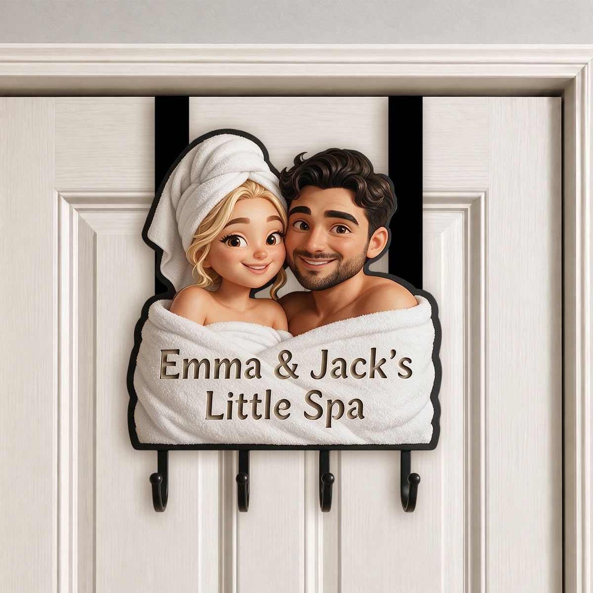 Our Happy Place - Personalized Couple Metal Door Hooks