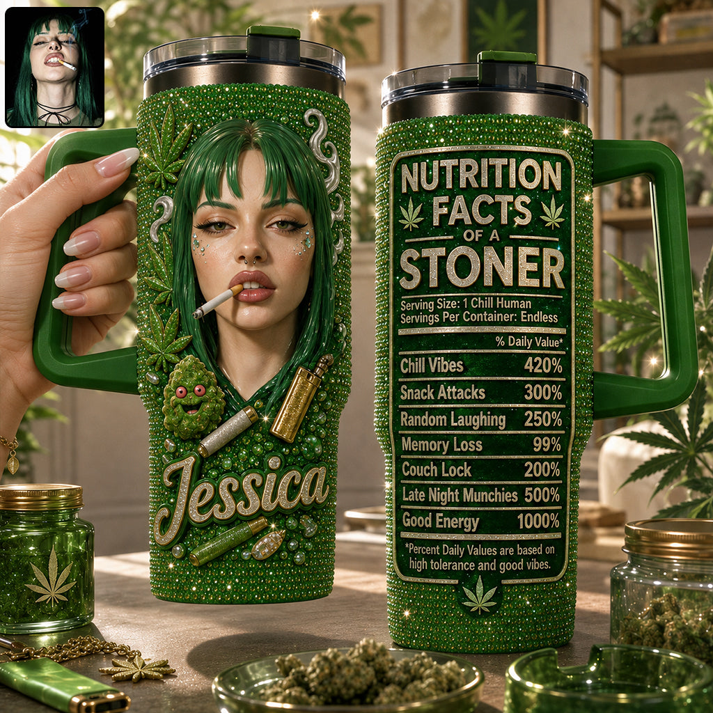 Stoner Gift - Personalized Weed Rhinestone Tumbler With Handle