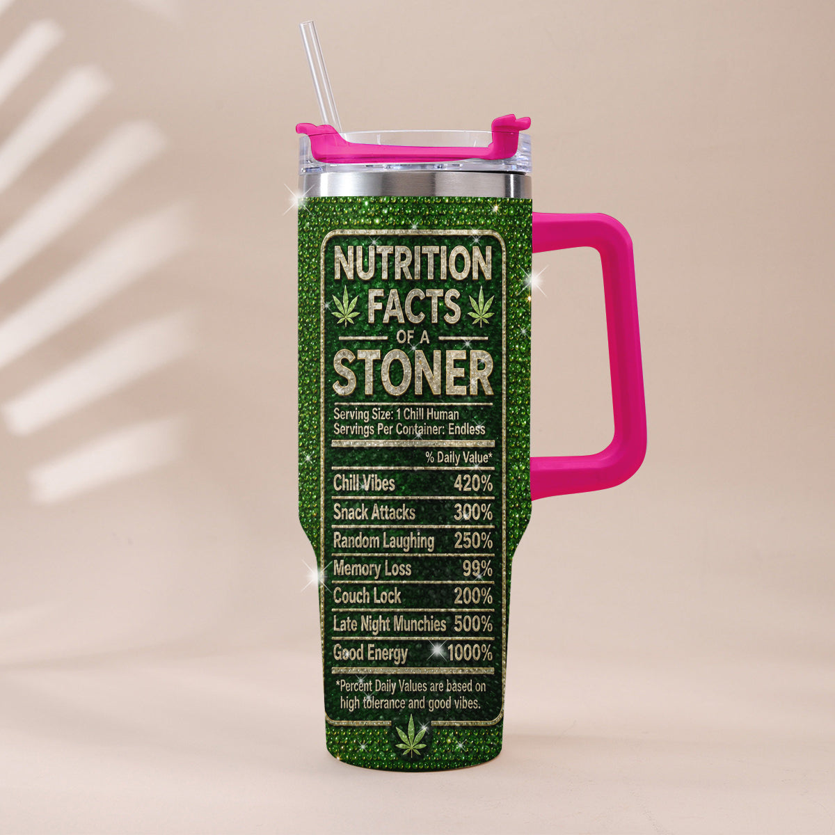 Stoner Gift - Personalized Weed Rhinestone Tumbler With Handle