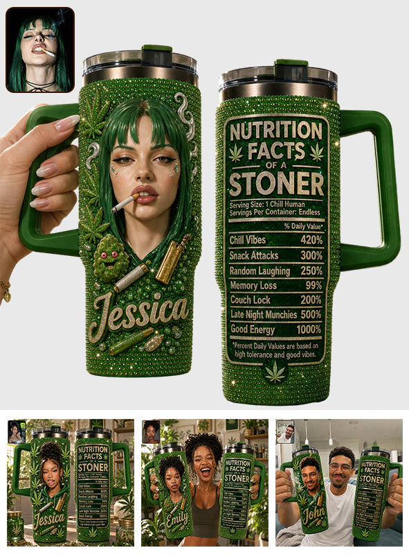 Stoner Gift - Personalized Weed Rhinestone Tumbler With Handle