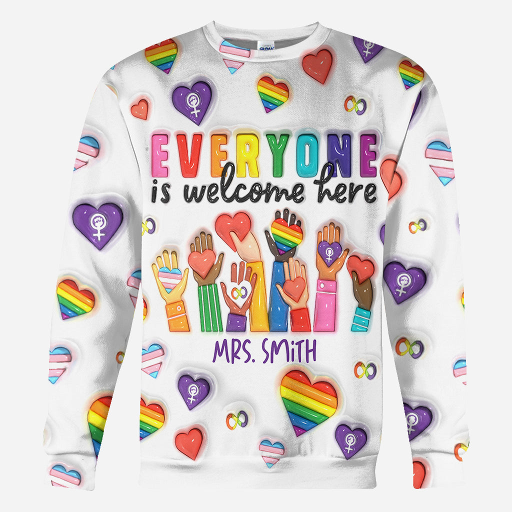 Everyone Is Welcome Here - Personalized Teacher All Over Shirt