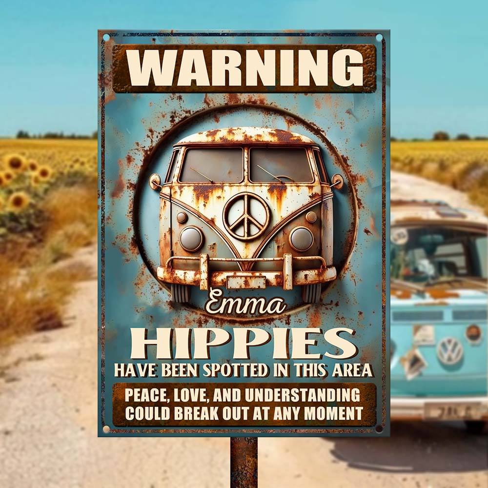 Peace, Love And Understanding - Personalized Hippie Rectangle Metal Sign