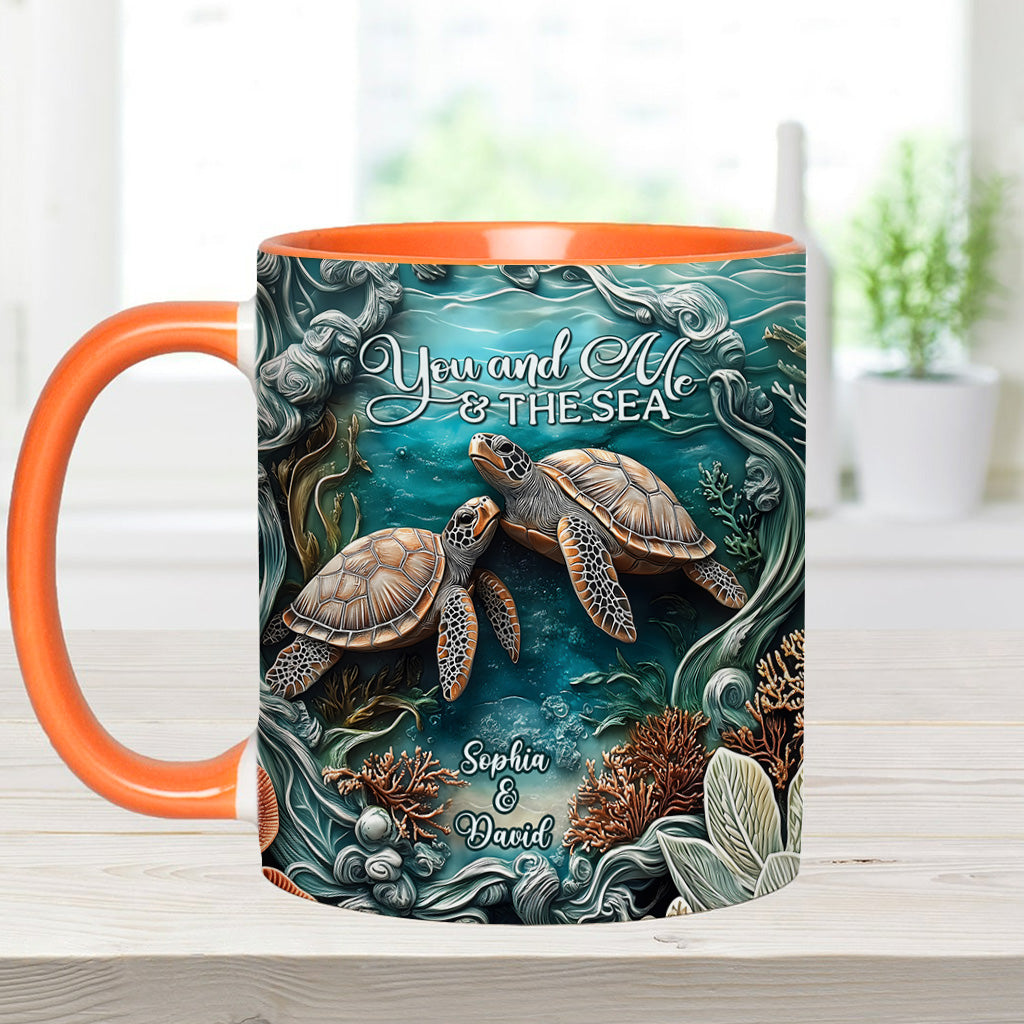 You And Me And The Sea - Personalized Turtle Accent Mug