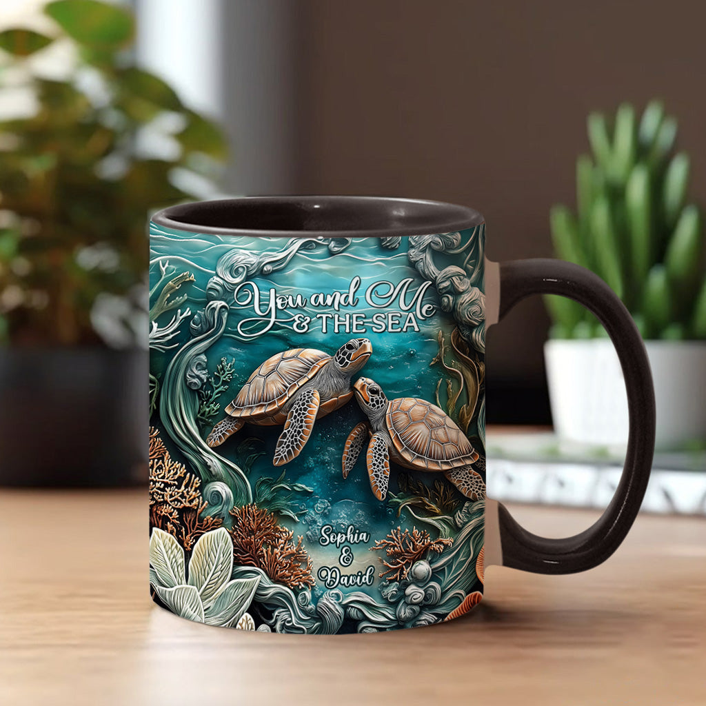 You And Me And The Sea - Personalized Turtle Accent Mug