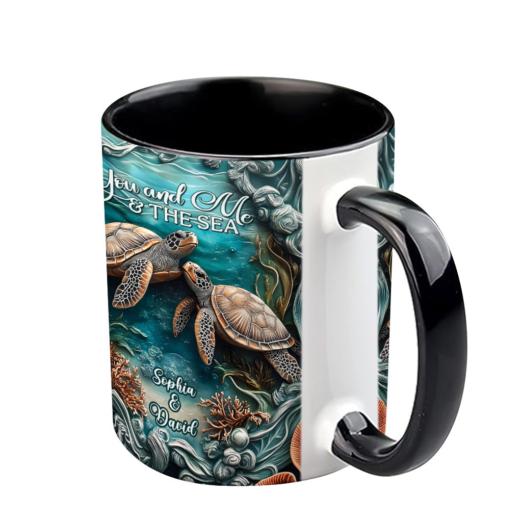 You And Me And The Sea - Personalized Turtle Accent Mug