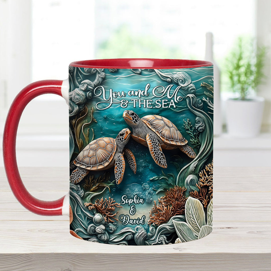 You And Me And The Sea - Personalized Turtle Accent Mug