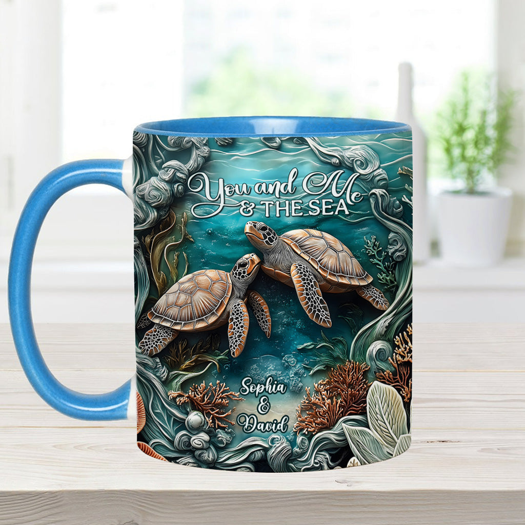 You And Me And The Sea - Personalized Turtle Accent Mug