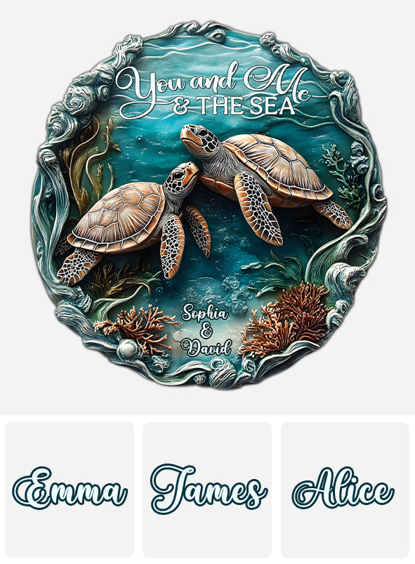 You And Me And The Sea - Personalized Turtle Custom Shaped Wood Sign