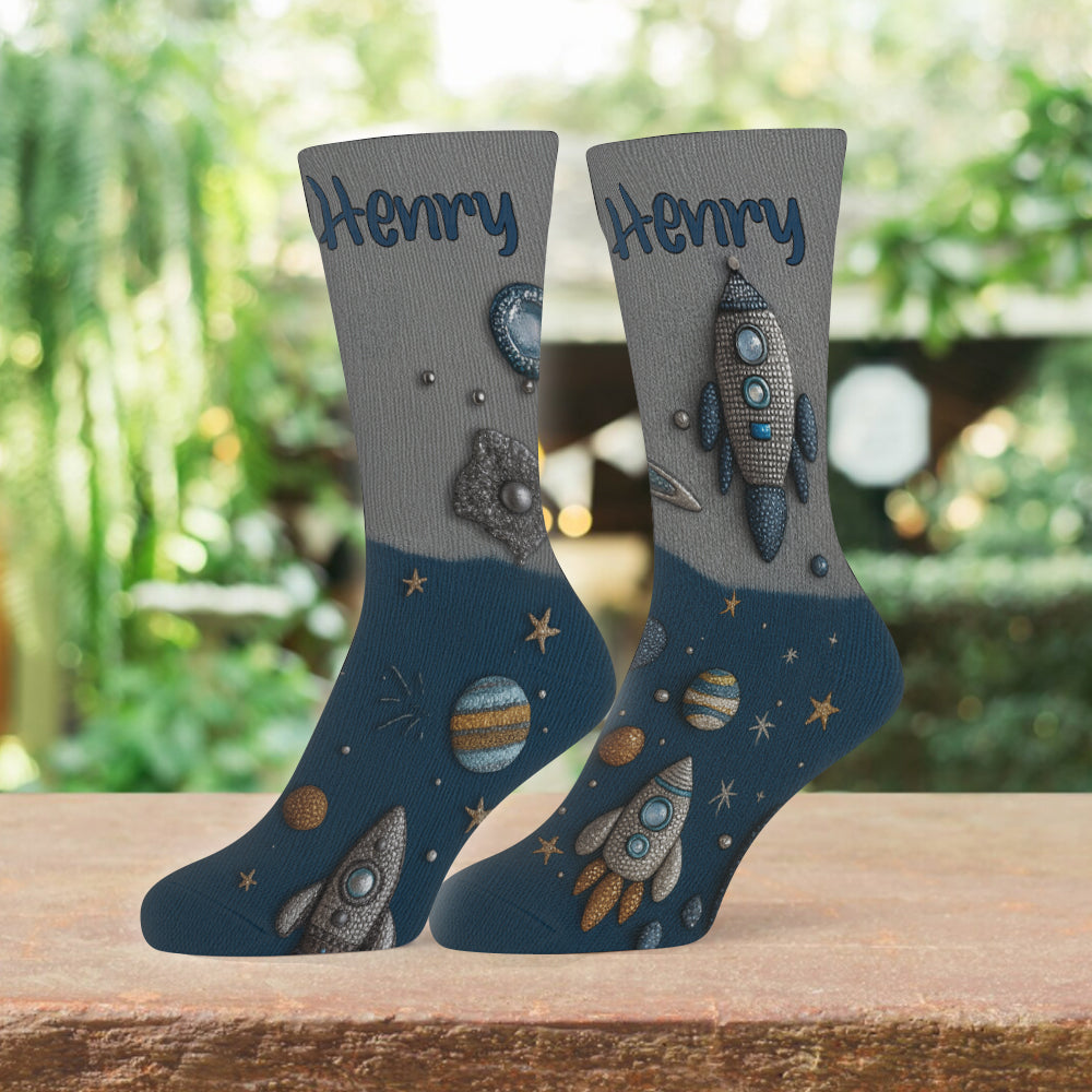 From The Spaceship - Personalized Kid Socks
