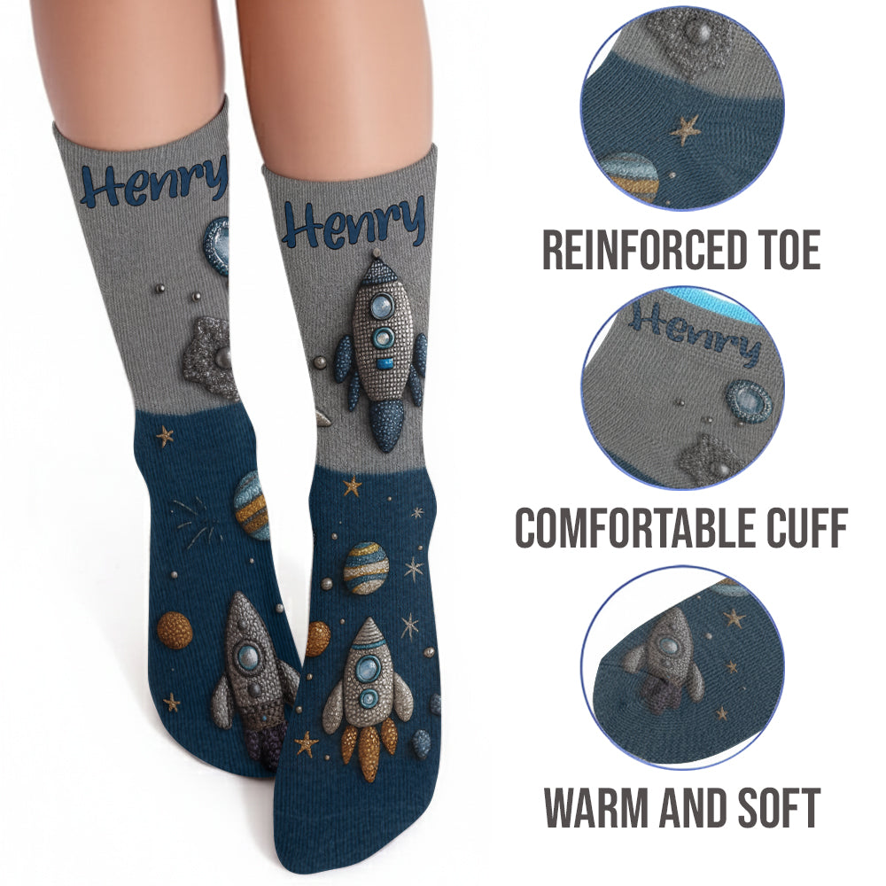 From The Spaceship - Personalized Kid Socks