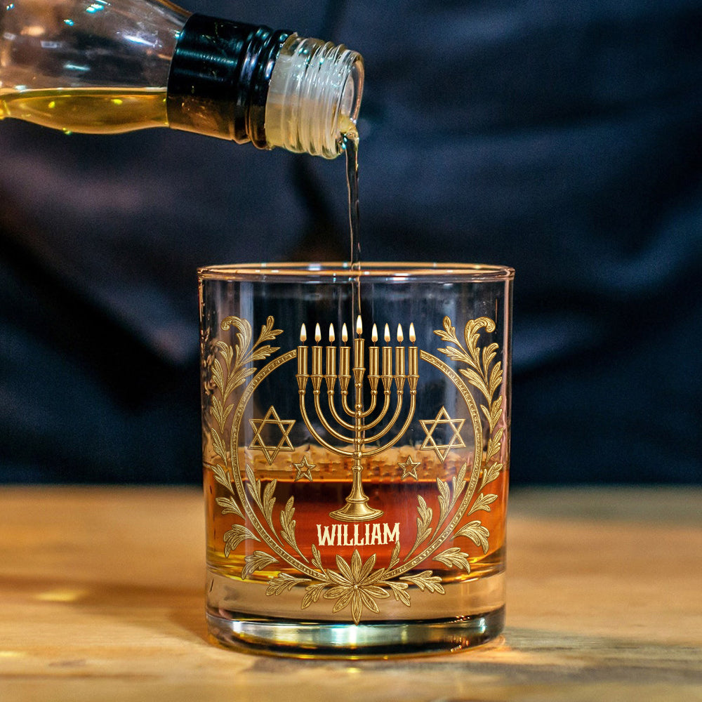 Happy Hanukkah, Gift For Jewish - Personalized Whisky Whiskey Glass