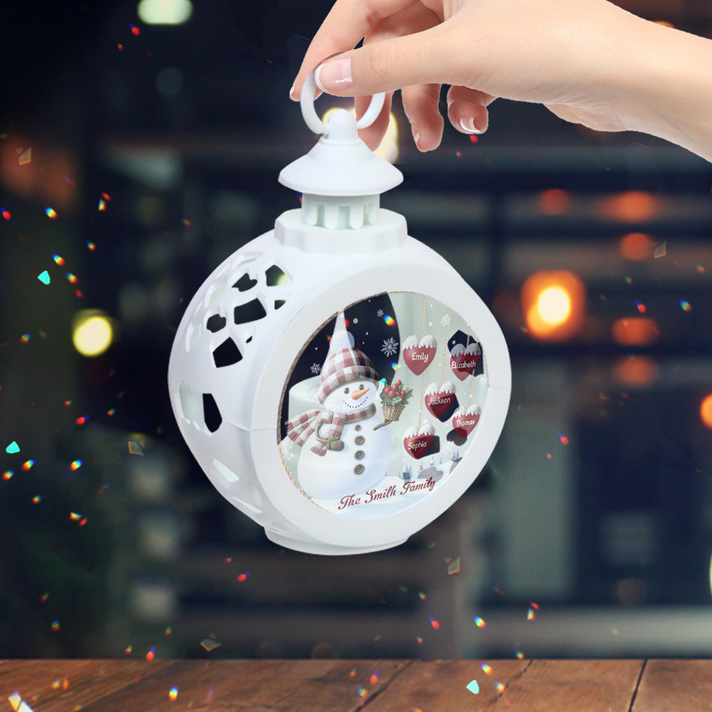 Merry Christmas - Personalized Family Round Lantern With Light