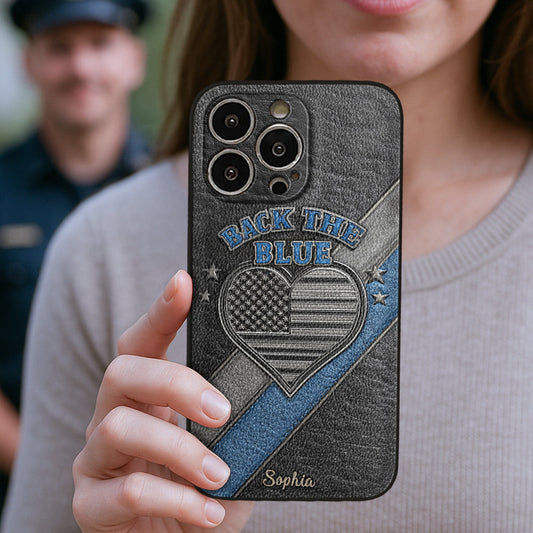 Back the Blue - Personalized Police Officer Leather Phone Case