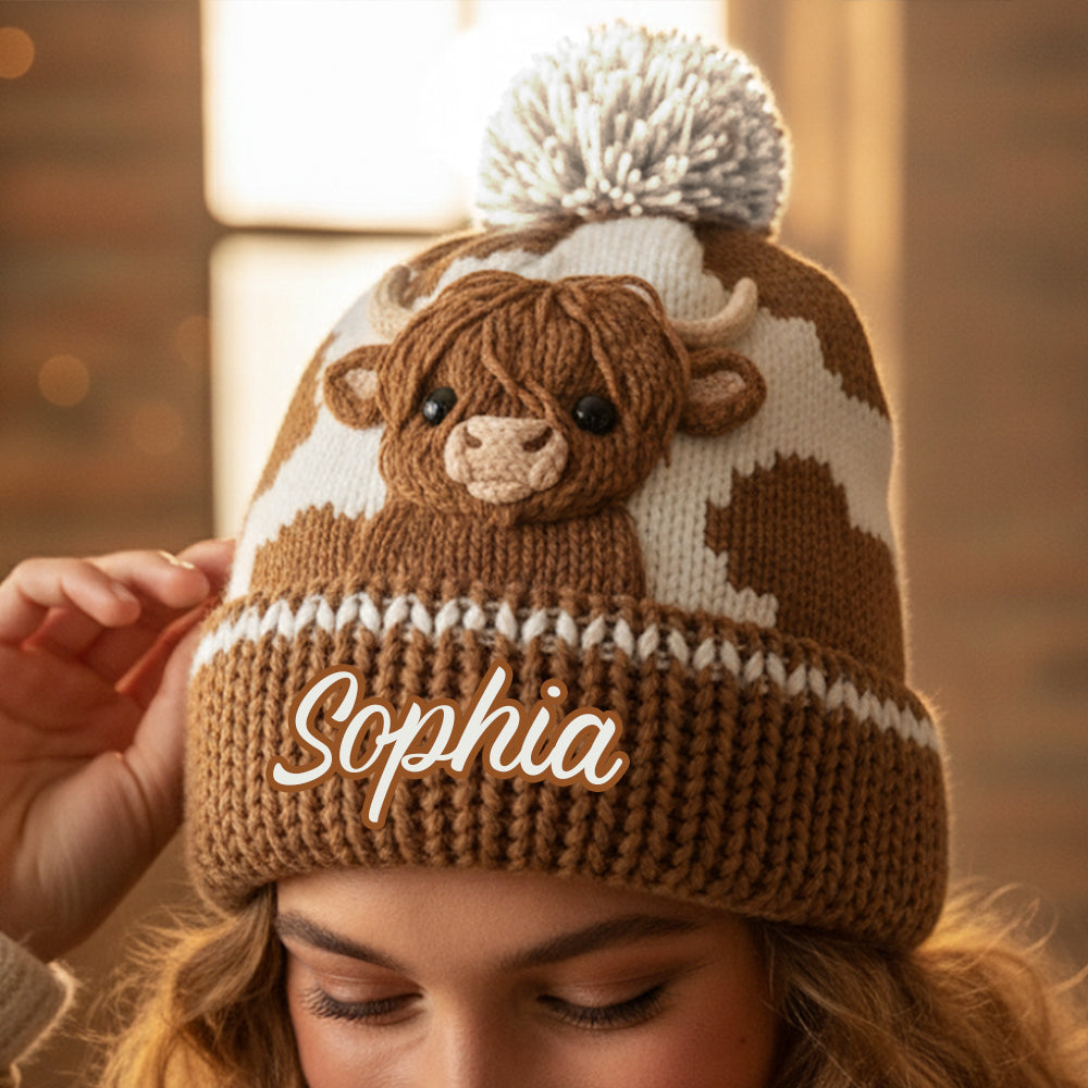 Cute Highland Cow - Personalized Highland Cow Beanie Hat