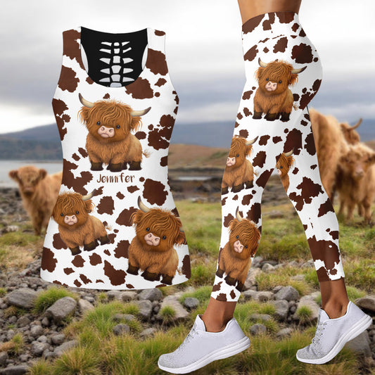 Cute Highland Cows - Personalized Highland Cow Hollow Tank Top and Leggings